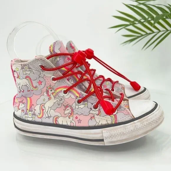 Converse Chuck Taylor Hi Top Sneakers Junior Kids 13 Unicorn Shoes Lace Up Girls - Picture 2 of 13